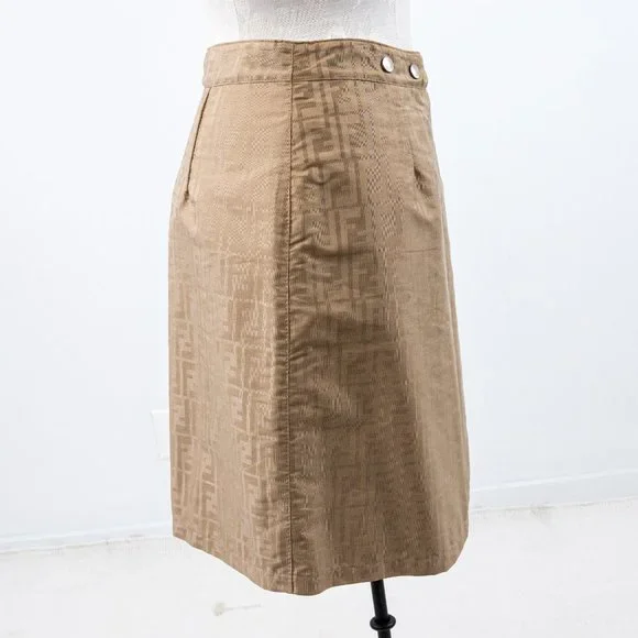 Fendi 6 Reversible Leather FF Logo Print Skirt Tan Vintage NWOT - Picture 7 of 16